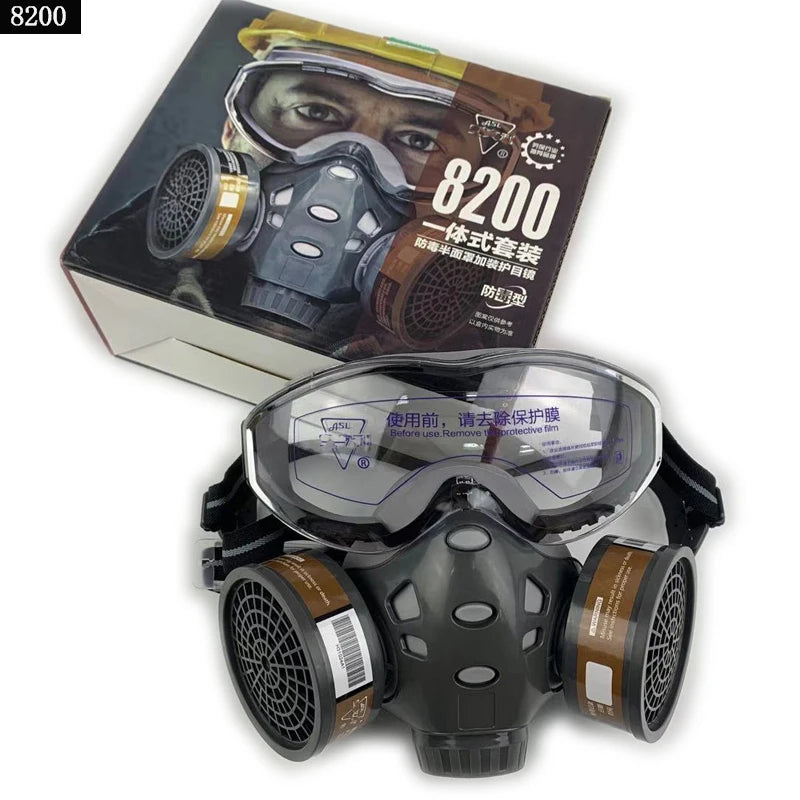 Gas Mask Respirator Set With Dual Charcoal Filters Anti Fog Glasses Masks Spray Painting Chemical Industry Pesticide Protective