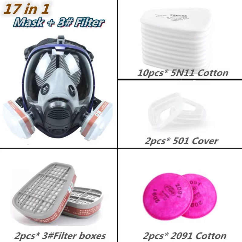 6800 Full Face Respirator Chemical Gas Mask with Anti-Fog Filter for Industrial Use, Acid Gas, Welding, Spray Painting, and Insecticide Protection