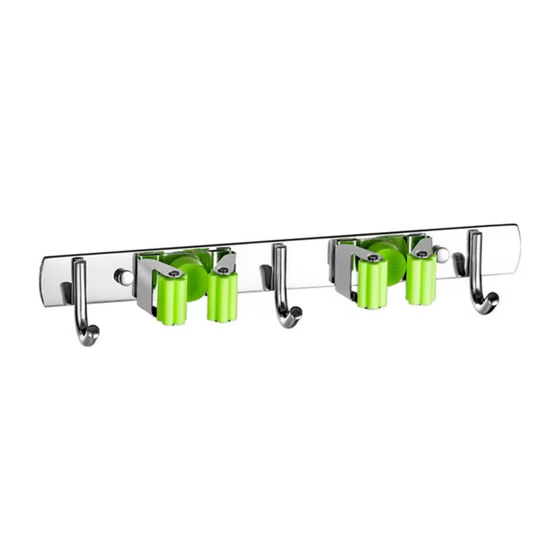 Stainless Steel Wall-Mounted Mop and Broom Organizer for Kitchen and Bathroom Storage Solutions
