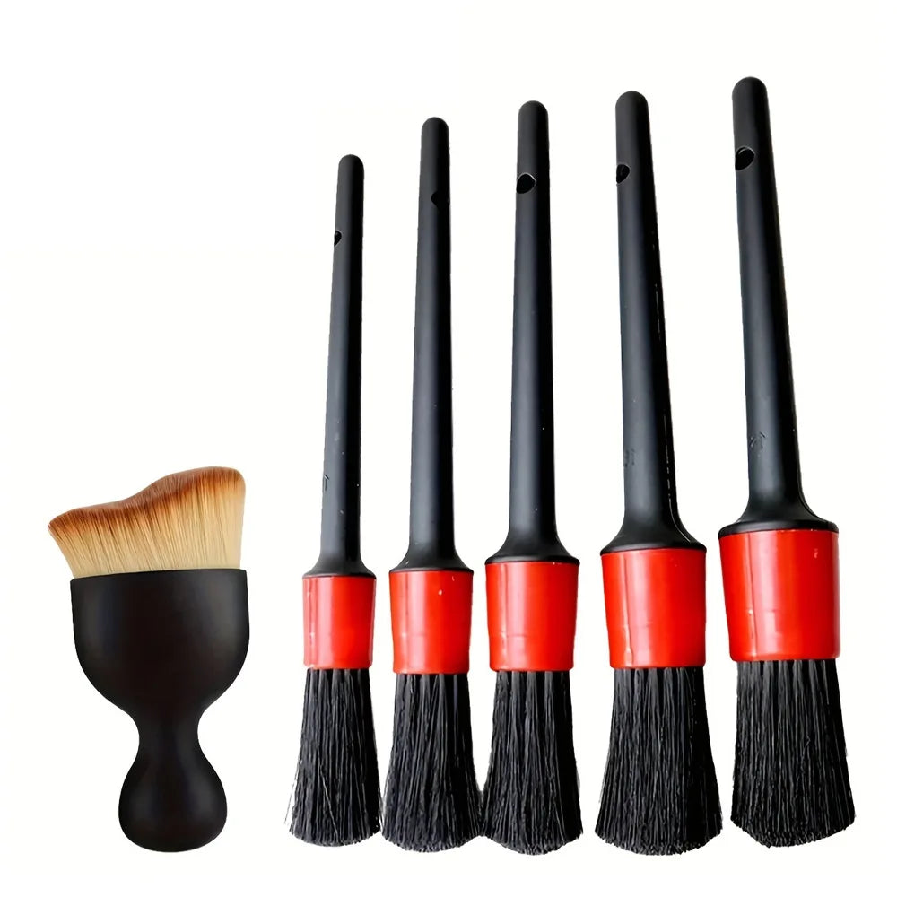 6Pcs Car Wash Care Detailing Brush Set,for cleaning wheels, dashboards, vents and more,Car Cleaning Brushes, Car Accessories
