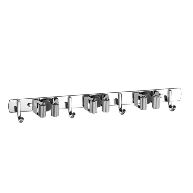 Stainless Steel Wall-Mounted Mop and Broom Organizer for Kitchen and Bathroom Storage Solutions