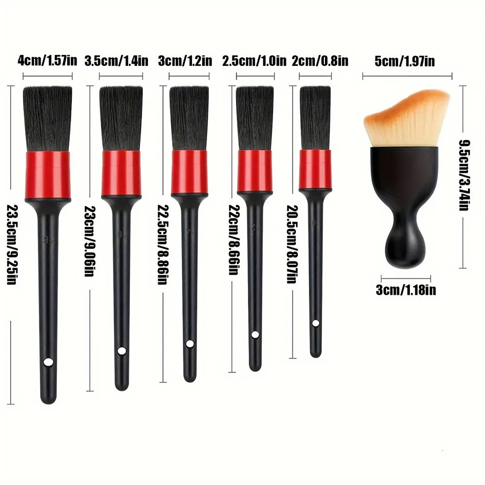 6Pcs Car Wash Care Detailing Brush Set,for cleaning wheels, dashboards, vents and more,Car Cleaning Brushes, Car Accessories