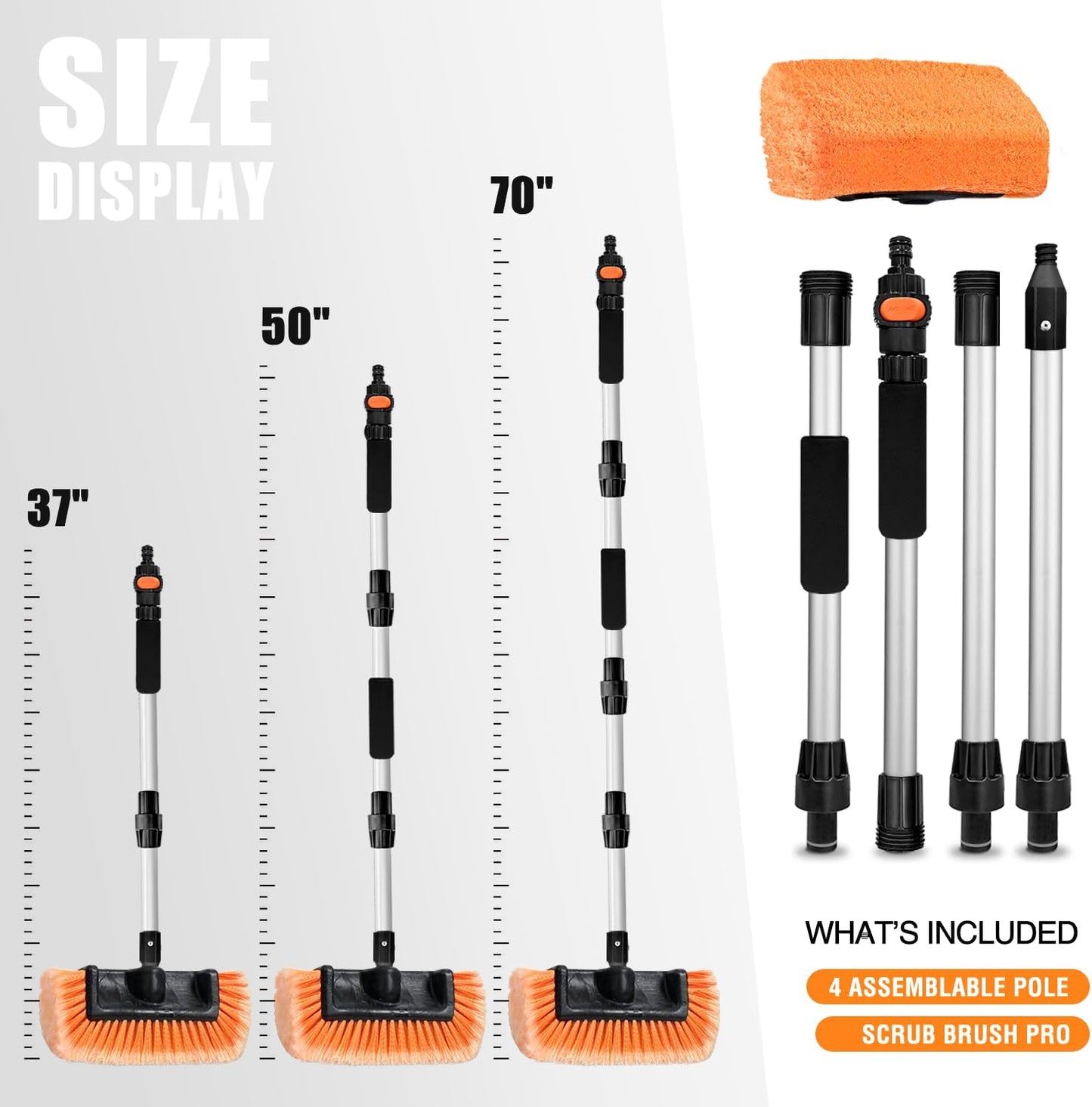 72" Car Wash Brush with Long Handle, Flow-Thru Soft Bristle Car Washing Brush with Extendable Handle and Hose Attachment and On/Off Switch for Car, RV, SUV, Truck, Boat, House Siding