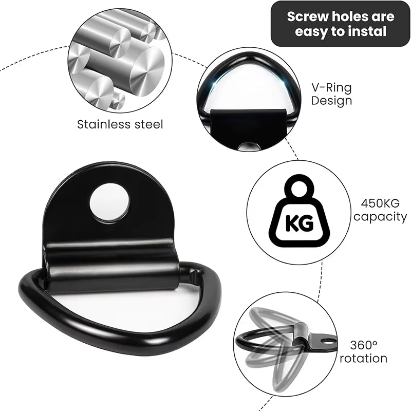 V-Shape D-Ring Metal Hook Cargo Tie-Down - Heavy-Duty Triangular Rope Fastening Anchor Clip