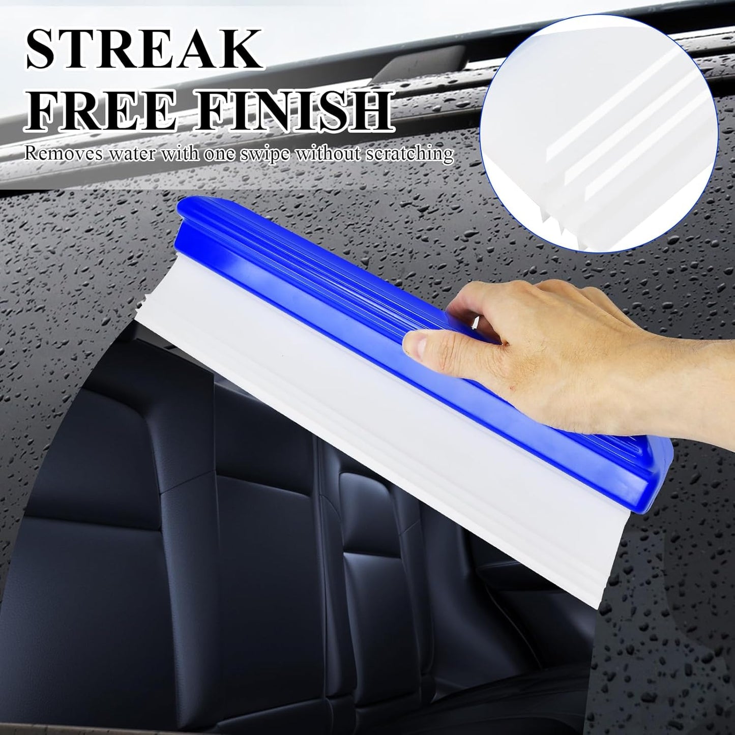 4 Pack 12” Silicone Car Drying Squeegee, 3-Layer T-Bar Water Blade Professional Automotive Water Wiper, Car Windshield Squeegee Flexible Water Blade Squeegee for Car Window Glass Bathroom