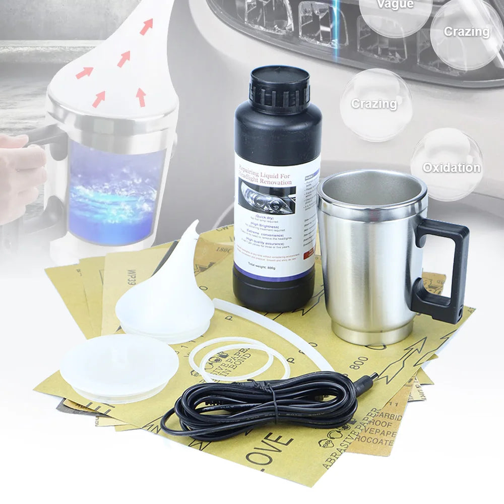 Car Headlight Polish Restoration Kit Heating Atomization Cup Headlamp Polish Electrical Heating Cup Repair Restoration Tool