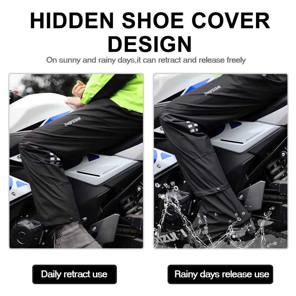 Men Rain Pants Shoe Covers Moto Waterproof Pants Outdoor Work Rain Gear Pants for Motorcycle Camping Hiking Fishing Golf