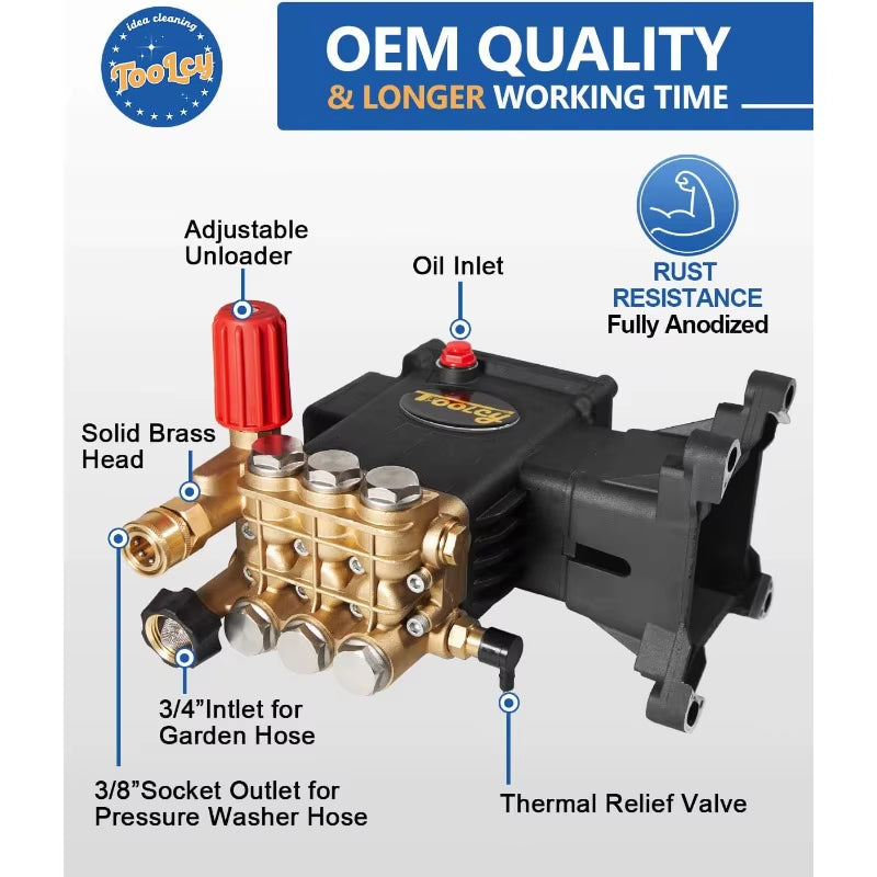 High-Performance Gas Pressure Washer Pump - 4000 PSI, 4.2 GPM, 1" Shaft, Direct Drive Triplex Plunger Replacement