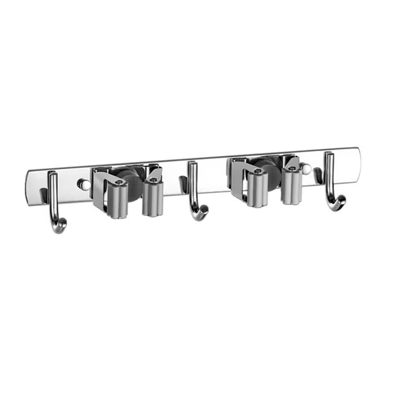 Stainless Steel Wall-Mounted Mop and Broom Organizer for Kitchen and Bathroom Storage Solutions