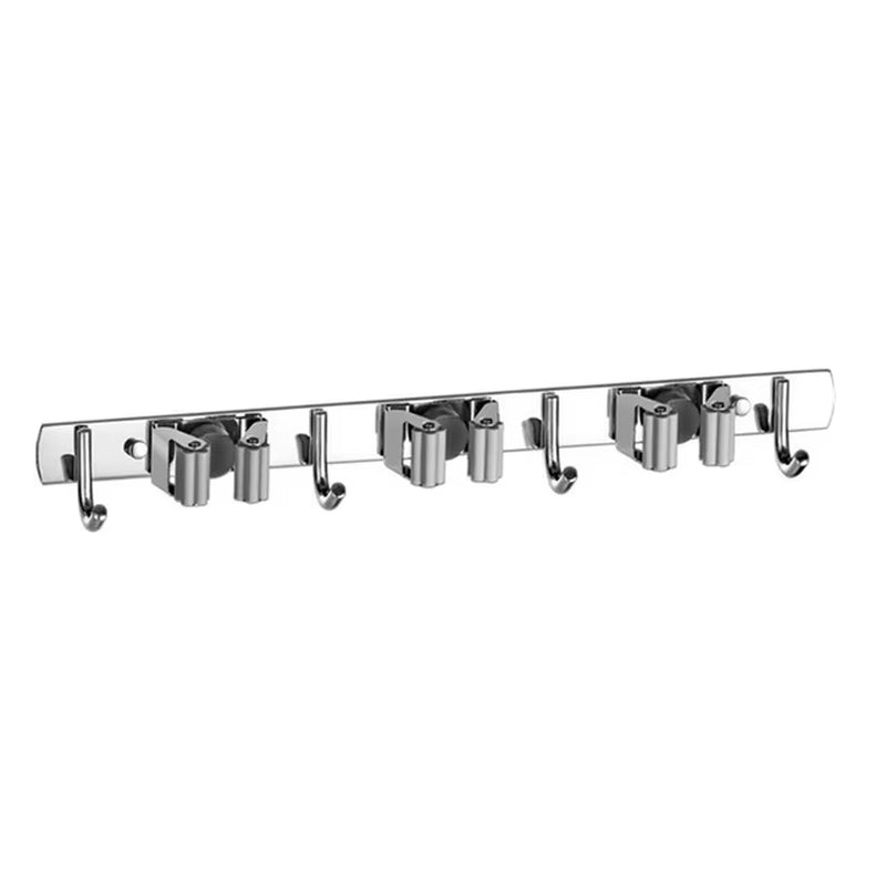 Stainless Steel Wall-Mounted Mop and Broom Organizer for Kitchen and Bathroom Storage Solutions
