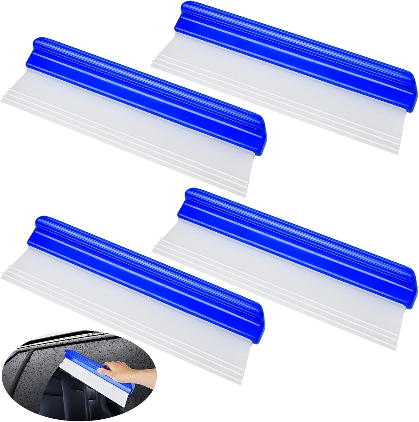 4 Pack 12” Silicone Car Drying Squeegee, 3-Layer T-Bar Water Blade Professional Automotive Water Wiper, Car Windshield Squeegee Flexible Water Blade Squeegee for Car Window Glass Bathroom