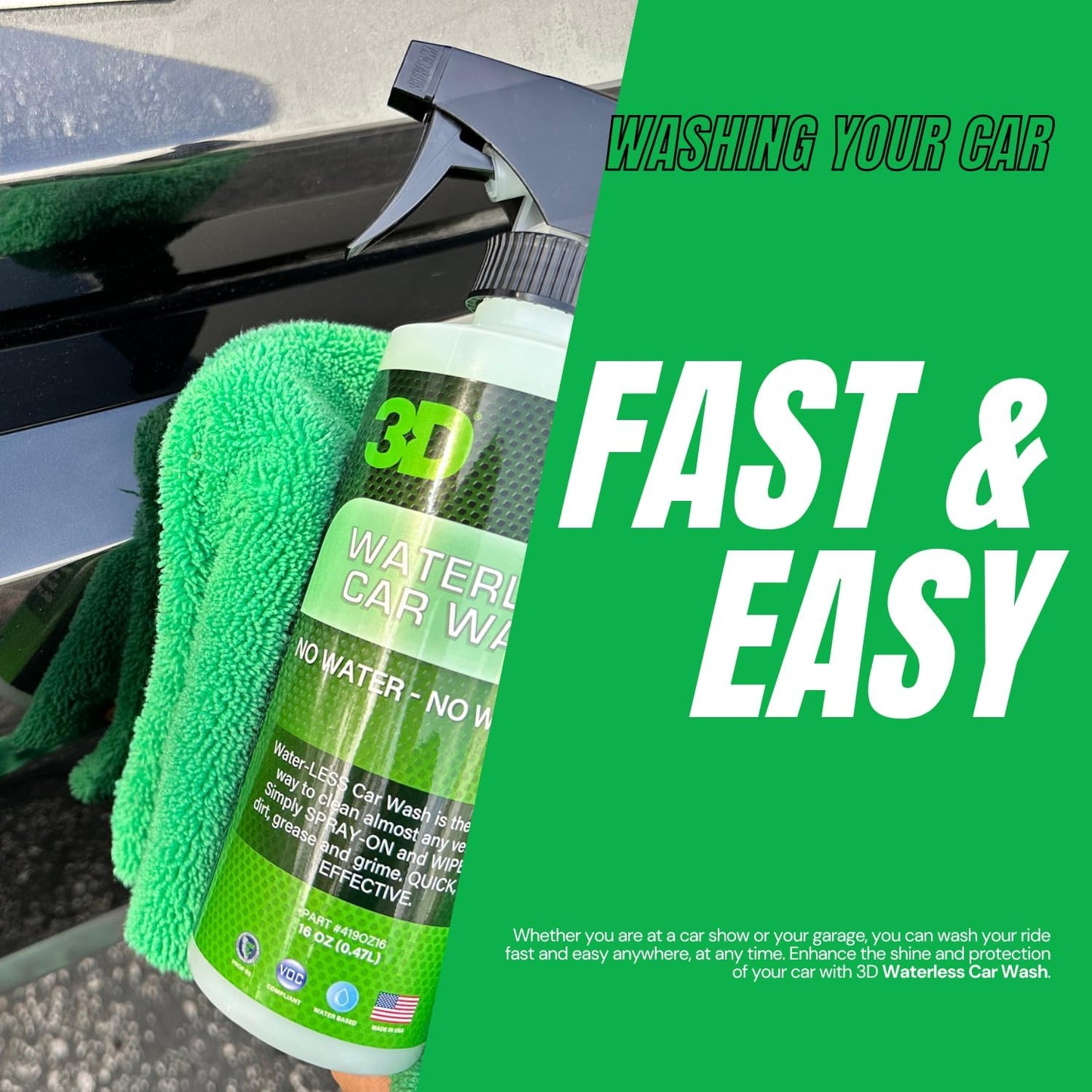 Waterless Car Wash Detailing Spray - 16 oz - Ideal for Vehicles, RVs, Motorcycles, and Boats - No Water or Soap Needed