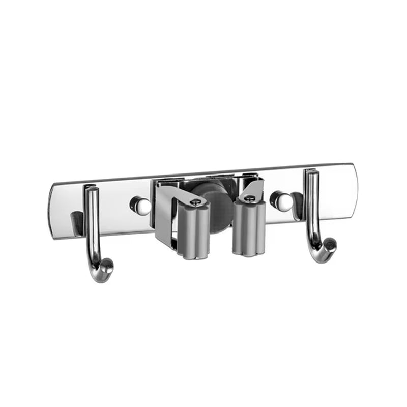 Stainless Steel Wall-Mounted Mop and Broom Organizer for Kitchen and Bathroom Storage Solutions