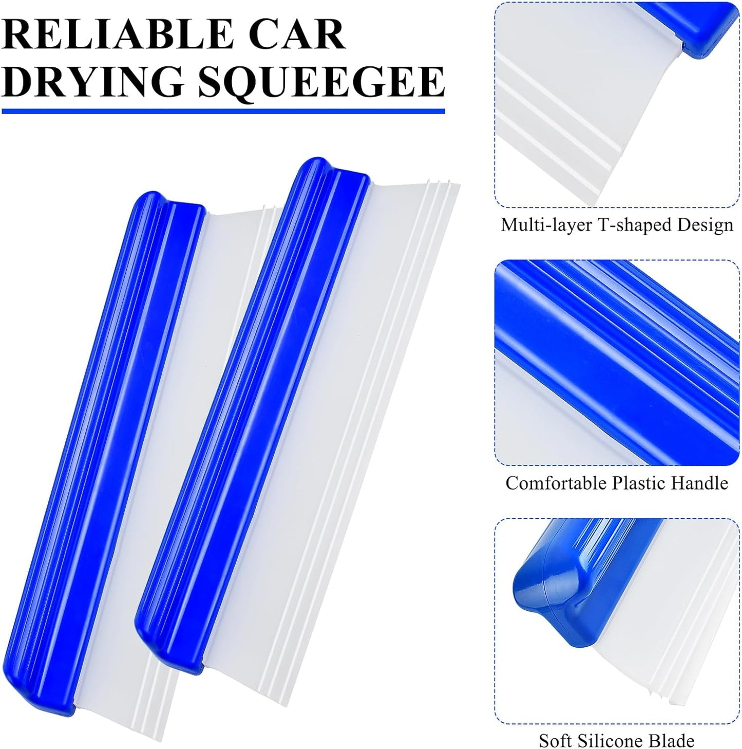 4 Pack 12” Silicone Car Drying Squeegee, 3-Layer T-Bar Water Blade Professional Automotive Water Wiper, Car Windshield Squeegee Flexible Water Blade Squeegee for Car Window Glass Bathroom