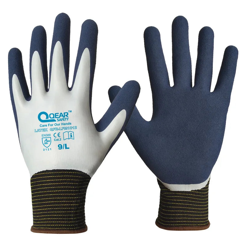 QearSafety Garden Work Gloves Fully latex Coated,Fully Dirty/Mud/Water Proof, Palm Sandy Latex For Anti-slip, Thorn Resistance