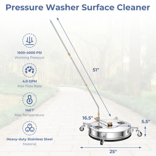 4000PSI Pressure Washer Surface Cleaner Stainless Steel with Casters