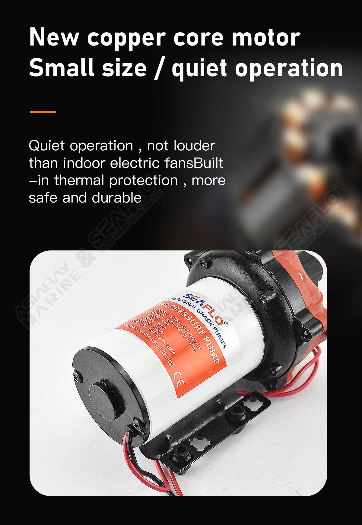 SEAFLO 55 Series Diaphragm Water Pump Our heavy-duty washdown kit 5.0GPM 60PSI 12V with 6.5m Coiled Hose On-Board