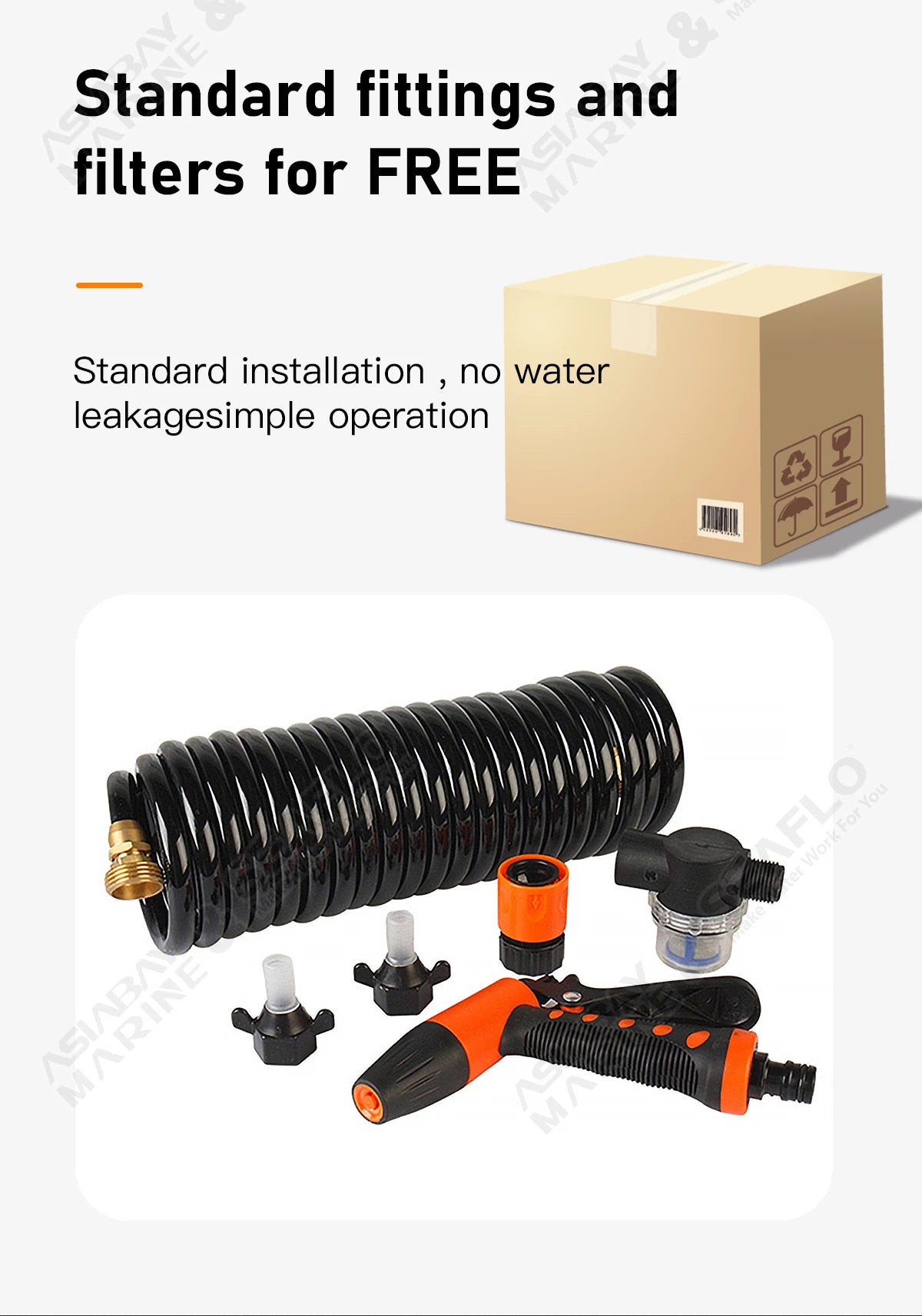 SEAFLO 55 Series Diaphragm Water Pump Our heavy-duty washdown kit 5.0GPM 60PSI 12V with 6.5m Coiled Hose On-Board