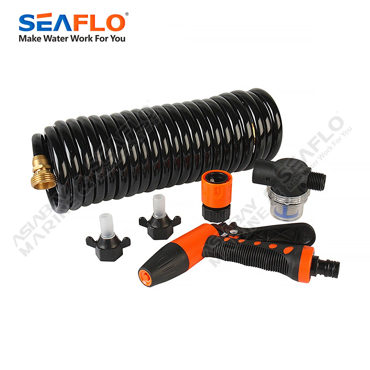SEAFLO 55 Series Diaphragm Water Pump Our heavy-duty washdown kit 5.0GPM 60PSI 12V with 6.5m Coiled Hose On-Board
