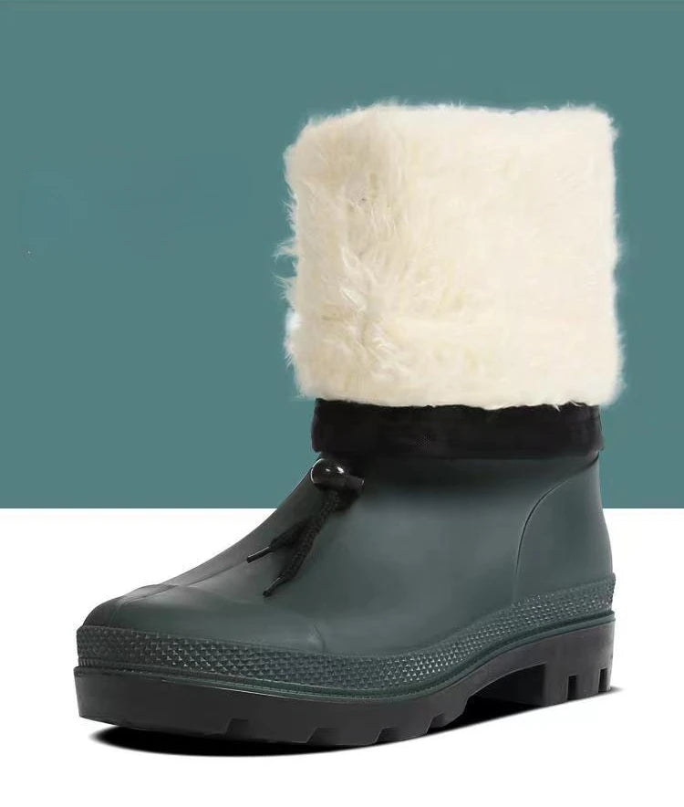 High-tube Plush Warm Rain Boots Men's Cotton Reflective Strip Rain Shoes High-top Rubber Shoes Work Waterproof Shoes Men