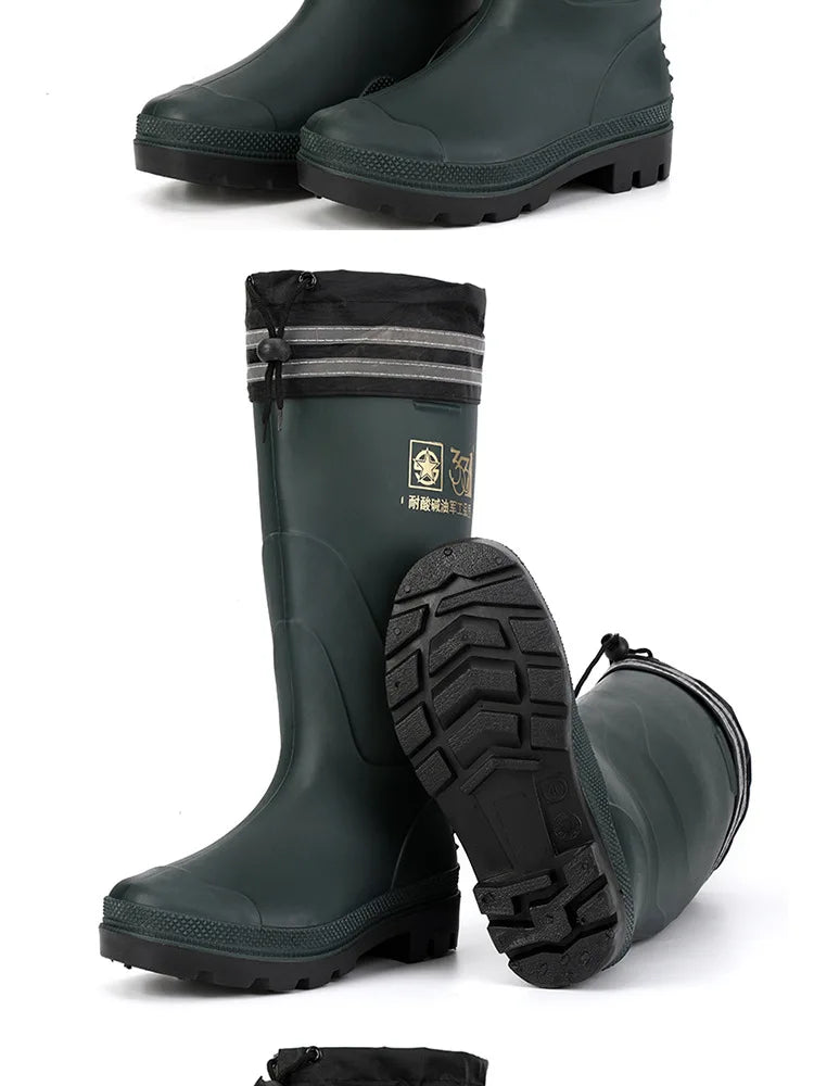 High-tube Plush Warm Rain Boots Men's Cotton Reflective Strip Rain Shoes High-top Rubber Shoes Work Waterproof Shoes Men