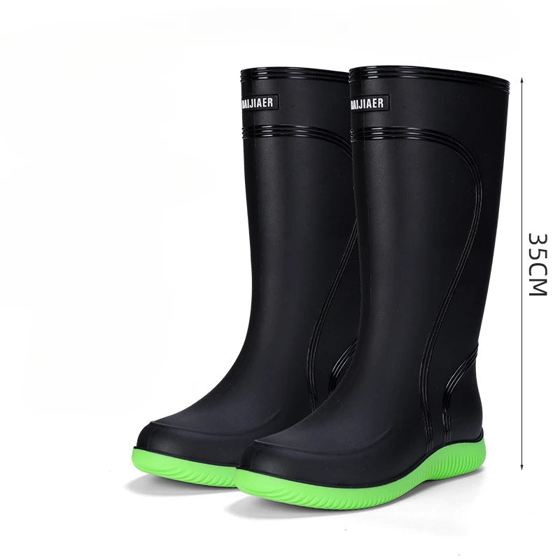 Men's Rain Shoes Waterproof Boots Outdoor Comfortable Mid Calf Boots Rainproof Work Water Shoes Non-Slip Drawstring Rubber Boots