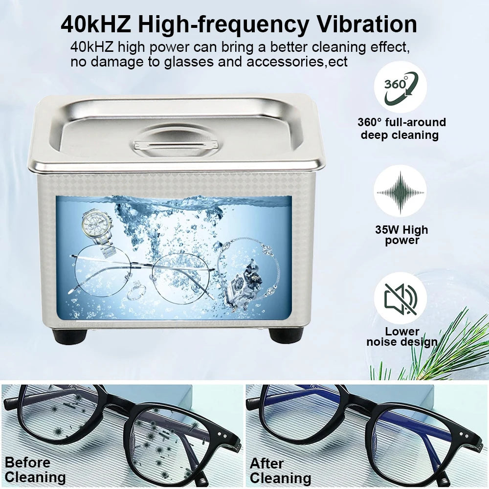Ultrasonic Cleaner Ultrasound Glasses Cleaner 40KHZ High Frequency Ultrasonic Washing Bath for Glasses Jewelry Cleaning Machine