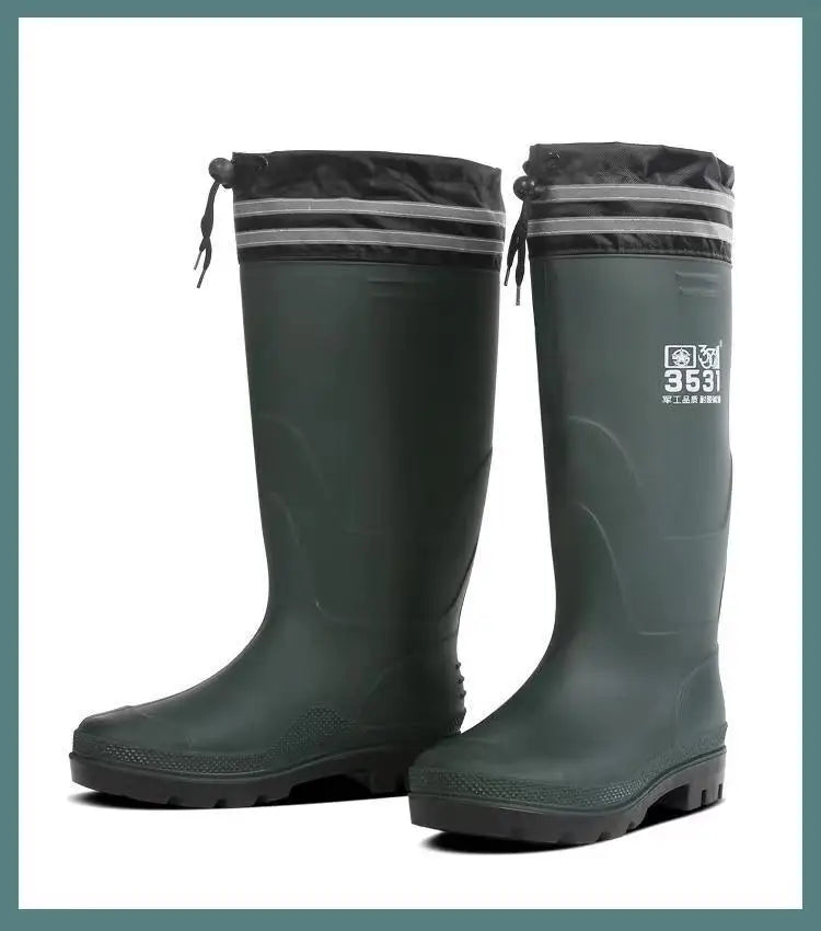 High-tube Plush Warm Rain Boots Men's Cotton Reflective Strip Rain Shoes High-top Rubber Shoes Work Waterproof Shoes Men