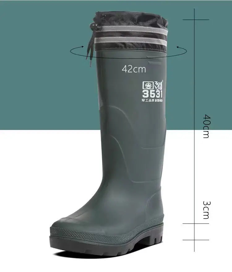 High-tube Plush Warm Rain Boots Men's Cotton Reflective Strip Rain Shoes High-top Rubber Shoes Work Waterproof Shoes Men