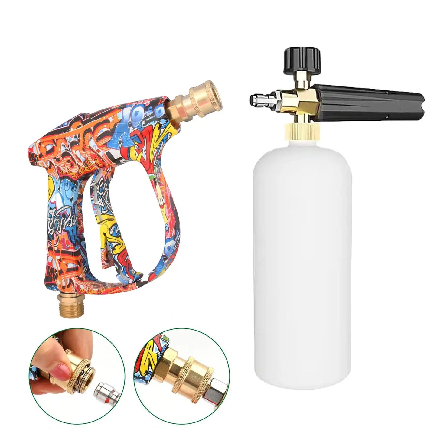 4350PSI High Pressure Water Gun with Graffiti Design, 1L Foam Cannon & 1/4" Quick Connect, Battery-Free for Karcher K Series
