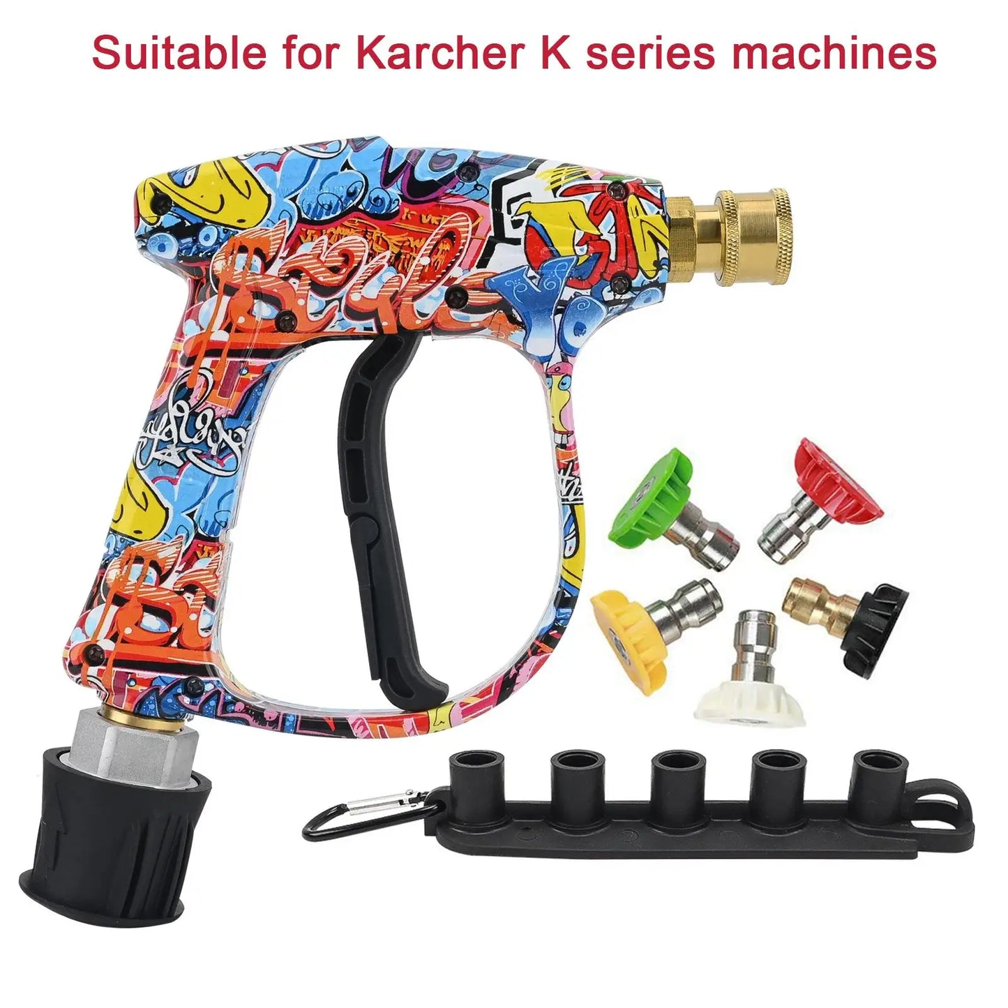 4350PSI High Pressure Water Gun with Graffiti Design, 1L Foam Cannon & 1/4" Quick Connect, Battery-Free for Karcher K Series