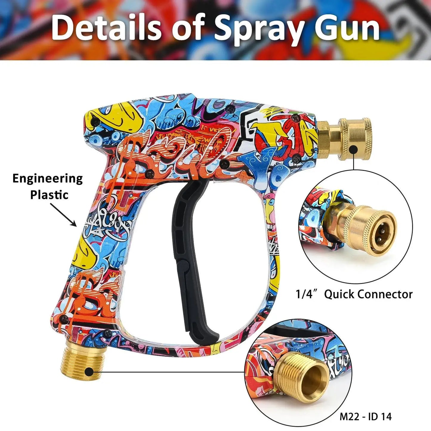 4350PSI High Pressure Water Gun with Graffiti Design, 1L Foam Cannon & 1/4" Quick Connect, Battery-Free for Karcher K Series