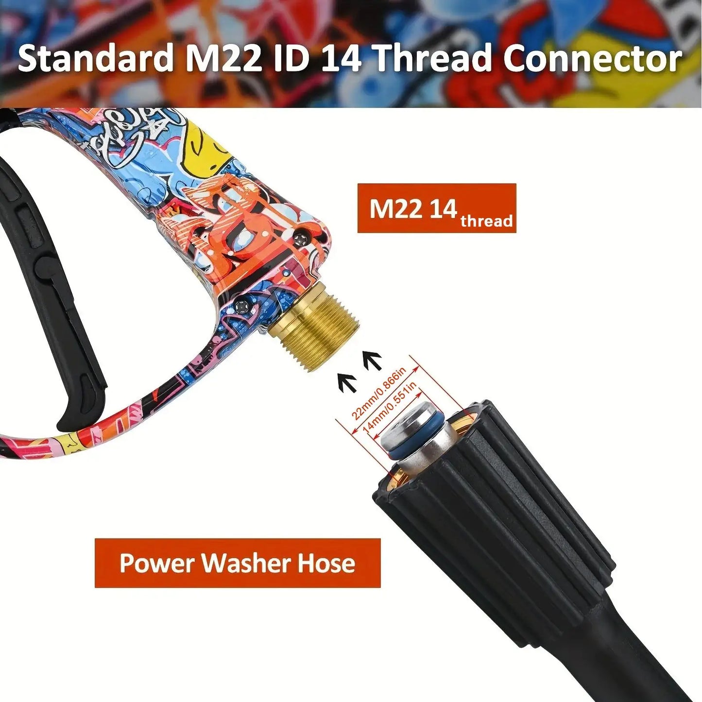 4350PSI High Pressure Water Gun with Graffiti Design, 1L Foam Cannon & 1/4" Quick Connect, Battery-Free for Karcher K Series