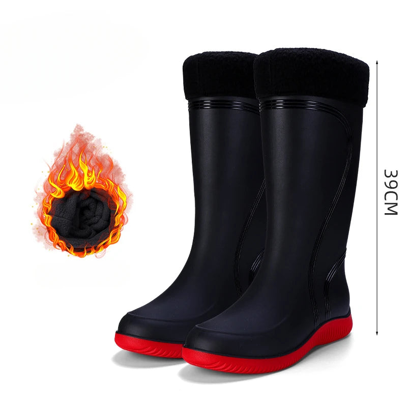 Men's Rain Shoes Waterproof Boots Outdoor Comfortable Mid Calf Boots Rainproof Work Water Shoes Non-Slip Drawstring Rubber Boots