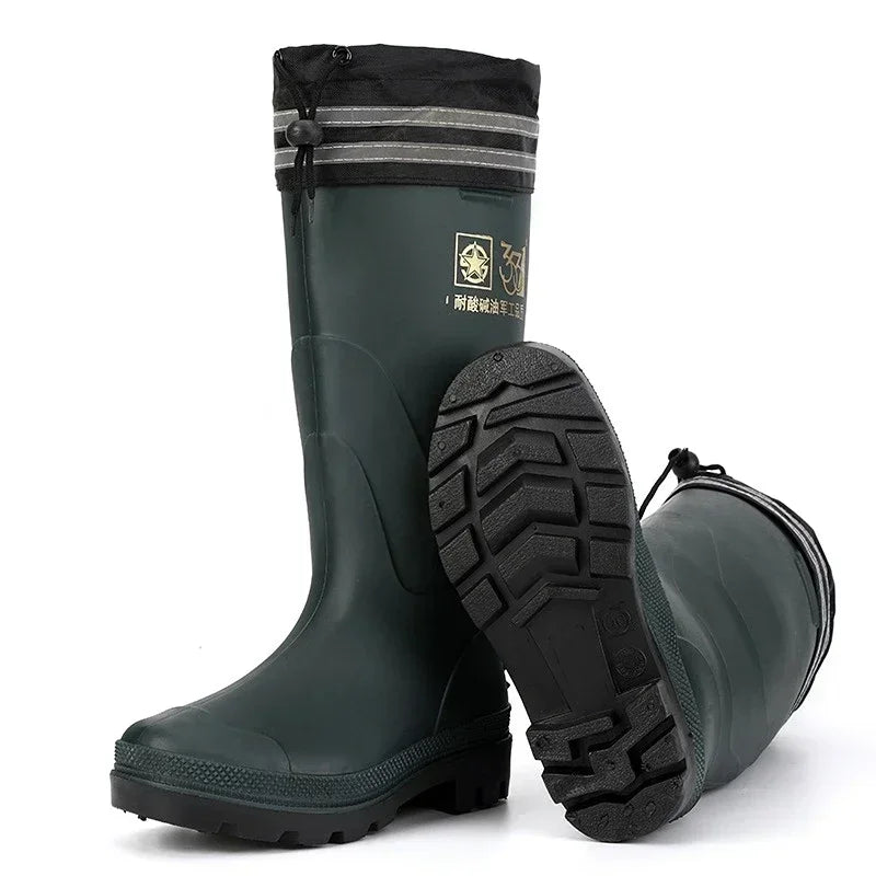 High-tube Plush Warm Rain Boots Men's Cotton Reflective Strip Rain Shoes High-top Rubber Shoes Work Waterproof Shoes Men