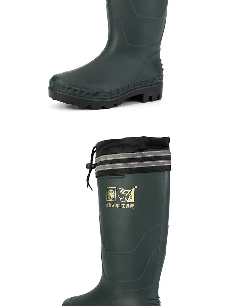 High-tube Plush Warm Rain Boots Men's Cotton Reflective Strip Rain Shoes High-top Rubber Shoes Work Waterproof Shoes Men