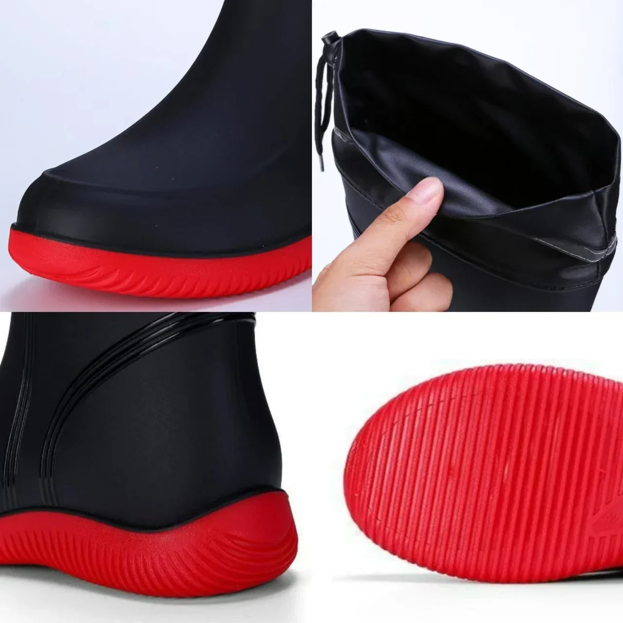 Men's Rain Shoes Waterproof Boots Outdoor Comfortable Mid Calf Boots Rainproof Work Water Shoes Non-Slip Drawstring Rubber Boots