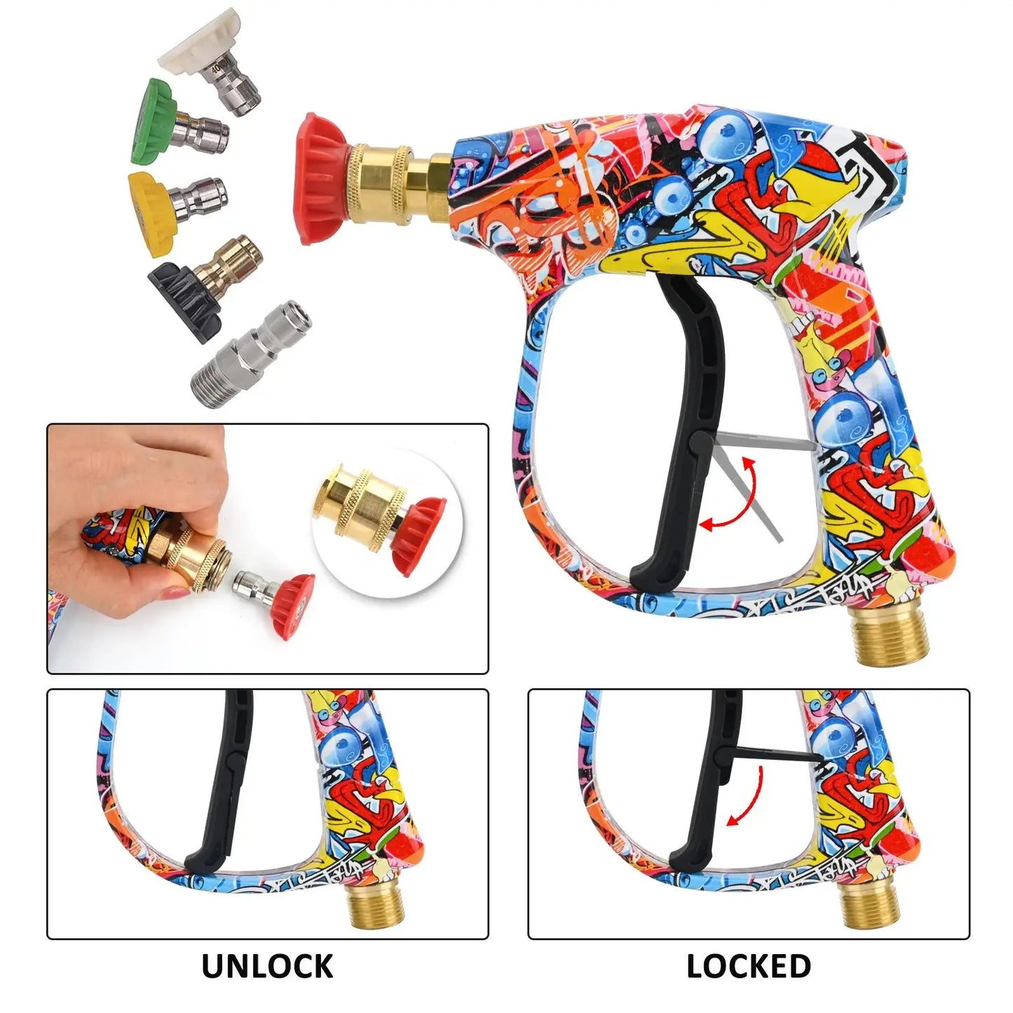 4350PSI High Pressure Water Gun with Graffiti Design, 1L Foam Cannon & 1/4" Quick Connect, Battery-Free for Karcher K Series