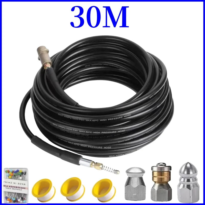 Sewer Drainage Cleaning Hose, High Pressure Hose, Sewer Drainage Dredging kit, High Pressure Cleaning Machine Nozzle,For Karcher