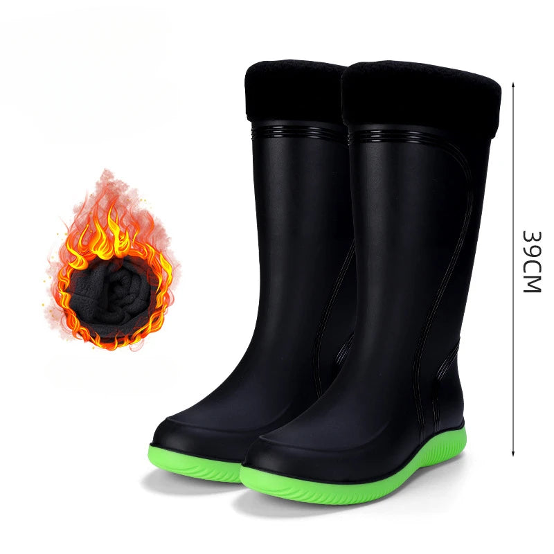 Men's Rain Shoes Waterproof Boots Outdoor Comfortable Mid Calf Boots Rainproof Work Water Shoes Non-Slip Drawstring Rubber Boots