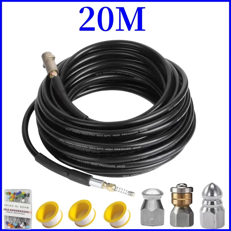 Sewer Drainage Cleaning Hose, High Pressure Hose, Sewer Drainage Dredging kit, High Pressure Cleaning Machine Nozzle,For Karcher