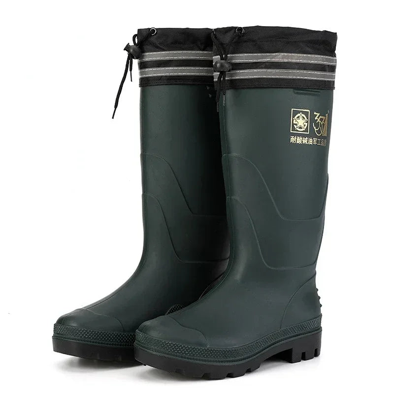 High-tube Plush Warm Rain Boots Men's Cotton Reflective Strip Rain Shoes High-top Rubber Shoes Work Waterproof Shoes Men