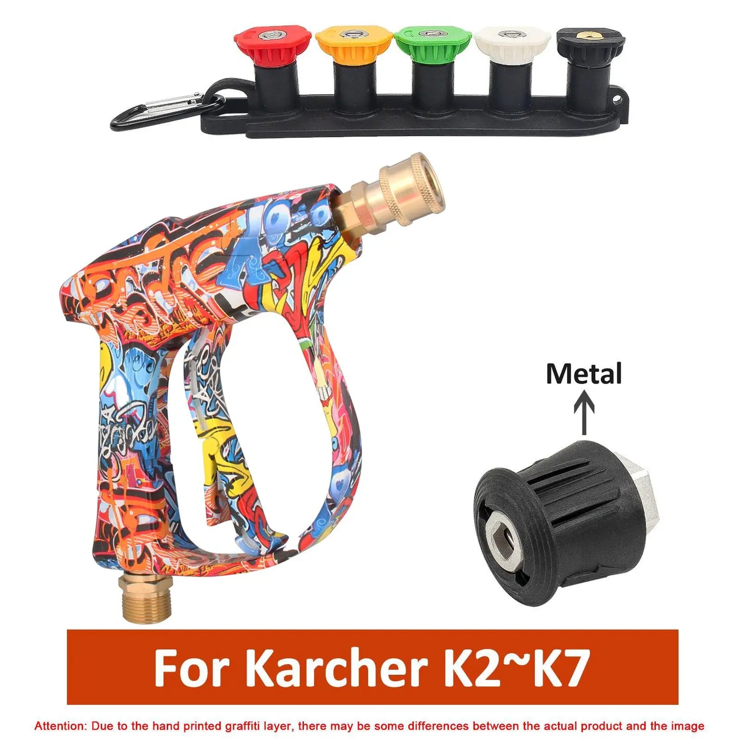 4350PSI High Pressure Water Gun with Graffiti Design, 1L Foam Cannon & 1/4" Quick Connect, Battery-Free for Karcher K Series
