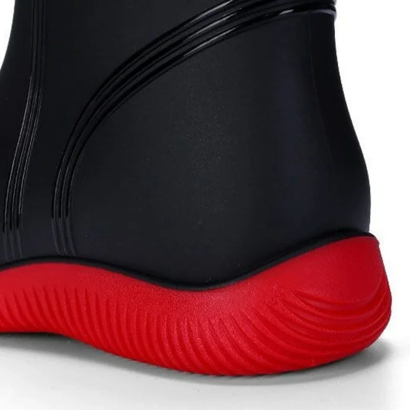 Men's Rain Shoes Waterproof Boots Outdoor Comfortable Mid Calf Boots Rainproof Work Water Shoes Non-Slip Drawstring Rubber Boots