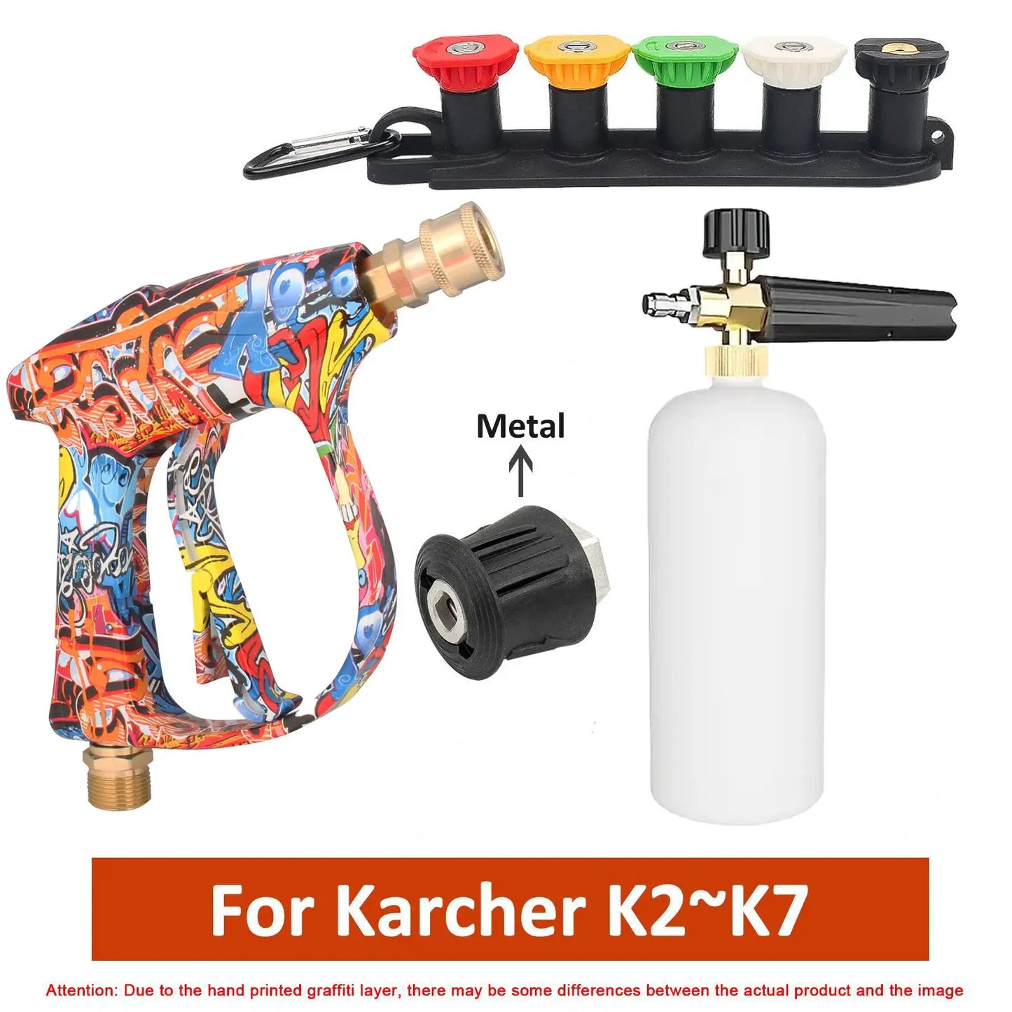 4350PSI High Pressure Water Gun with Graffiti Design, 1L Foam Cannon & 1/4" Quick Connect, Battery-Free for Karcher K Series
