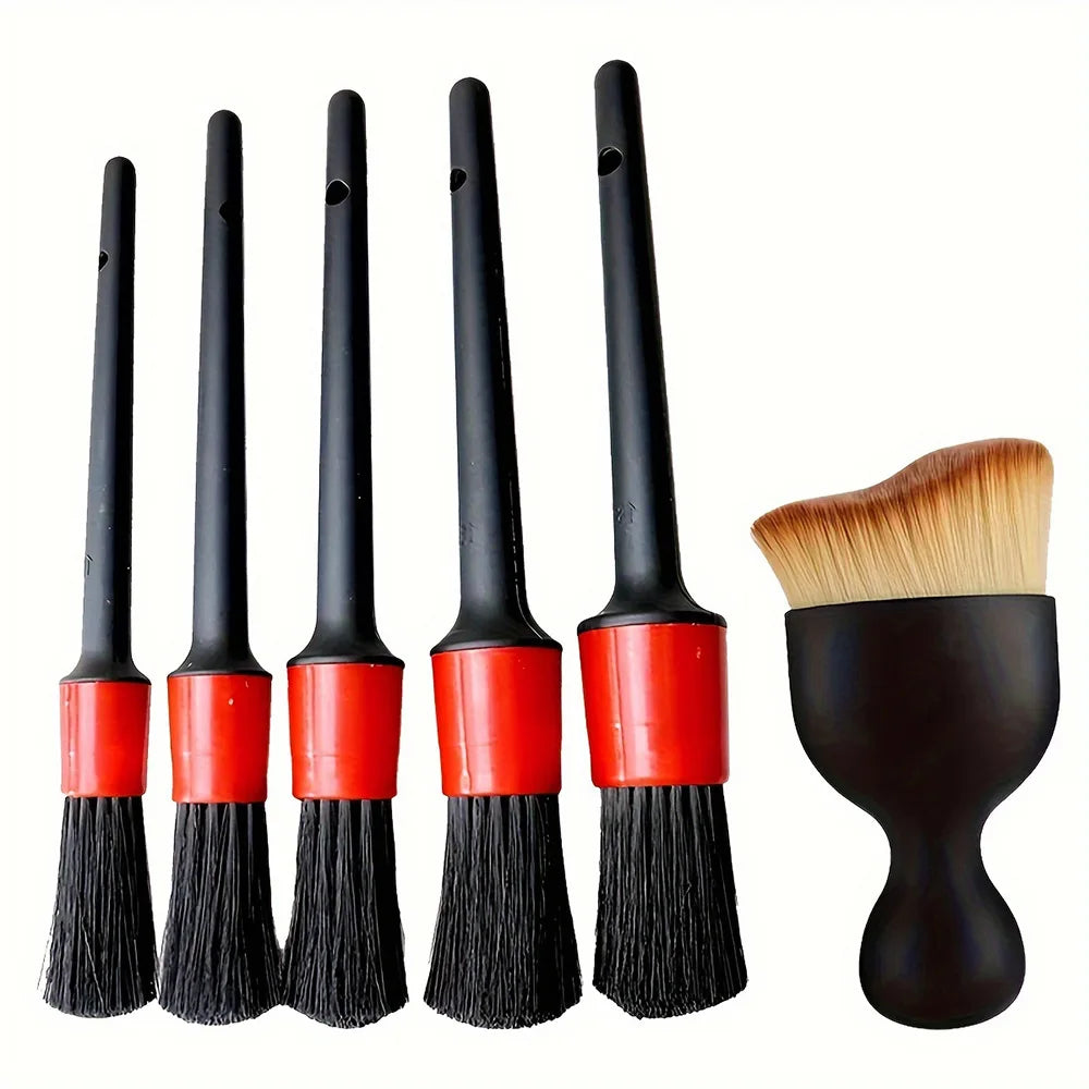 6Pcs Car Wash Care Detailing Brush Set,for cleaning wheels, dashboards, vents and more,Car Cleaning Brushes, Car Accessories