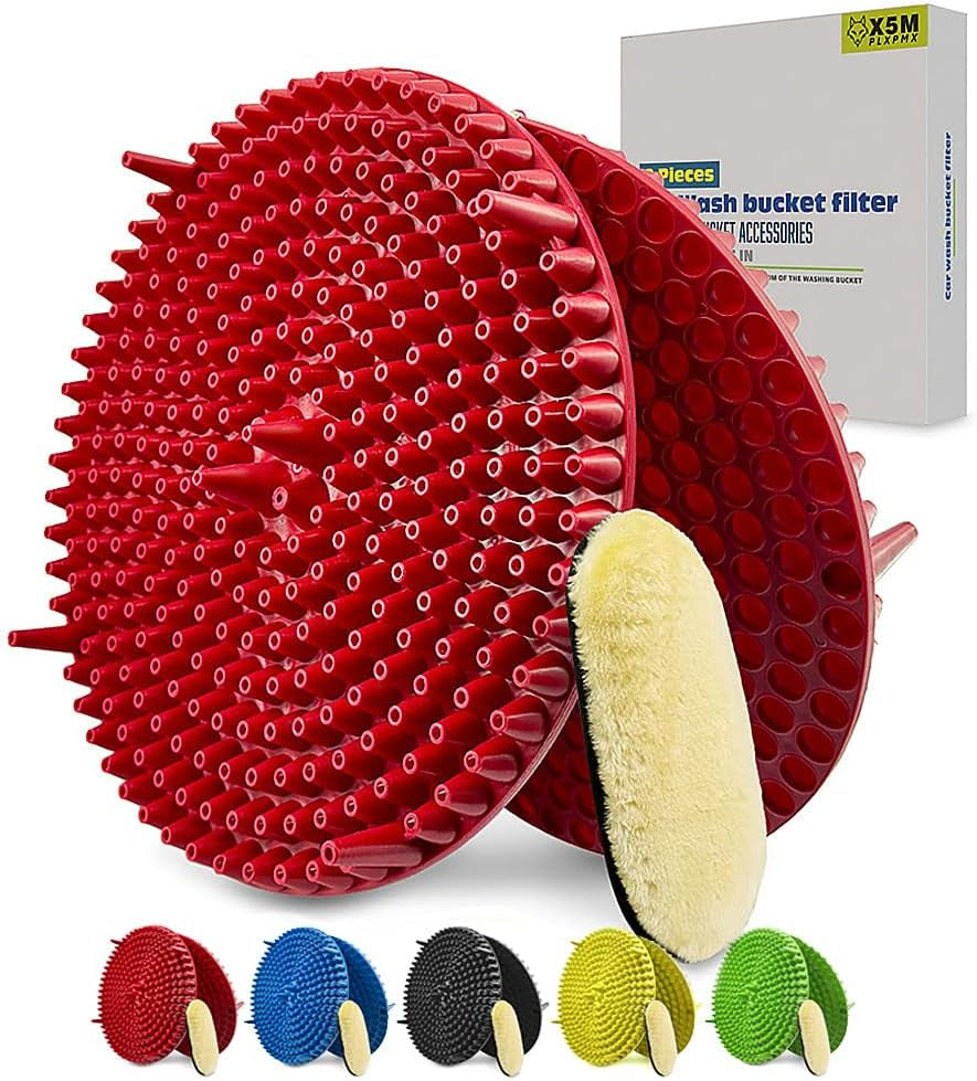2-Pack Heavy Duty Grit Trap Inserts for 4-5 Gallon Car Wash Buckets - Essential Detailing Kit Accessories for Microfiber Mitts, Cloths, and Sponges (Red)