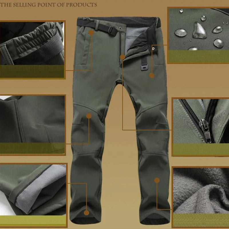 Stretch Waterproof Pants Men Casual Winter Thick Warm Fleece Shark Skin Trousers Male Windbreaker Sweatpants Mens Tactical Pants