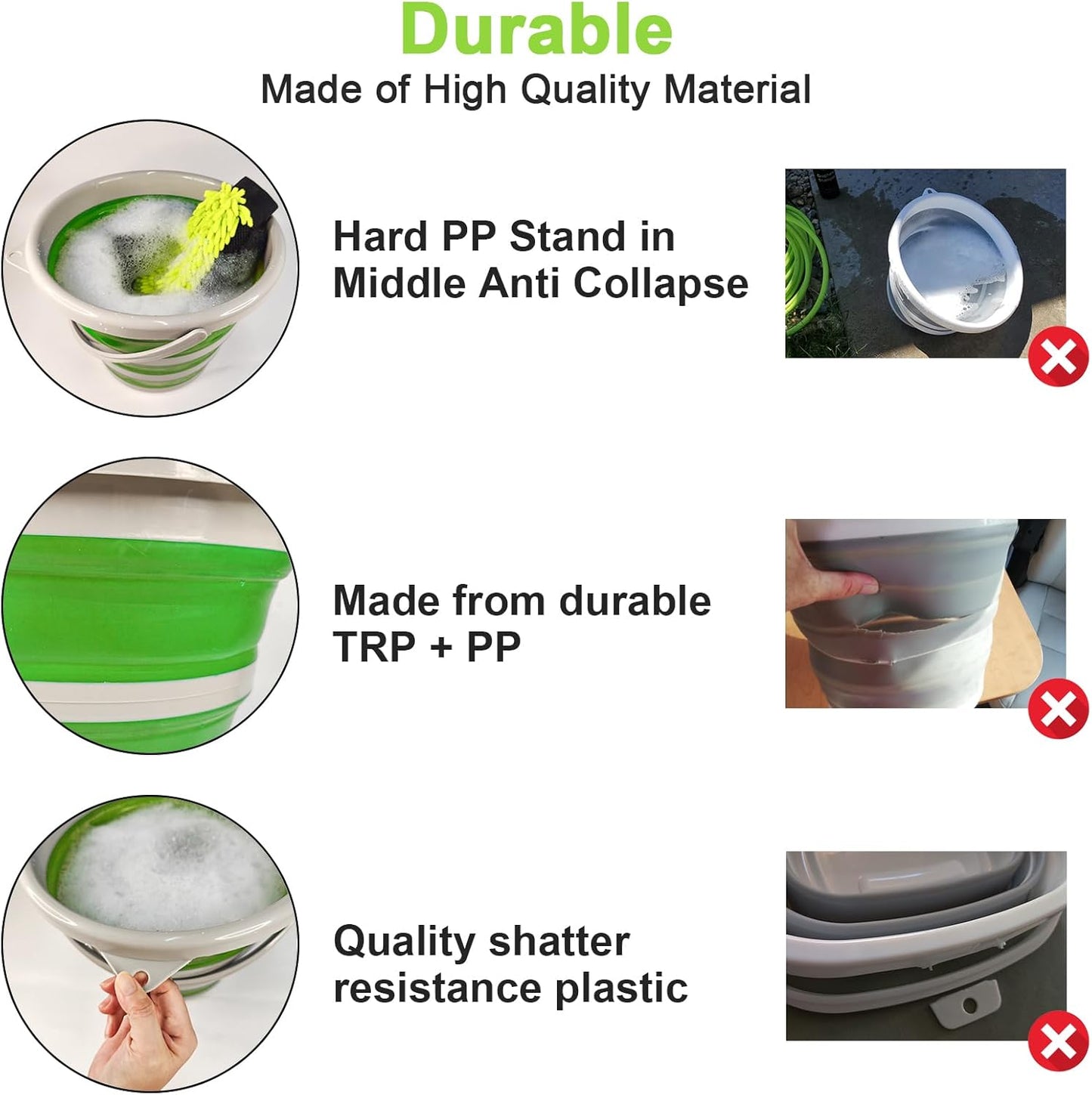 Collapsible 10L Car Wash Bucket with Microfiber Mitt - Portable Folding Basin for Automotive and Household Cleaning in Green