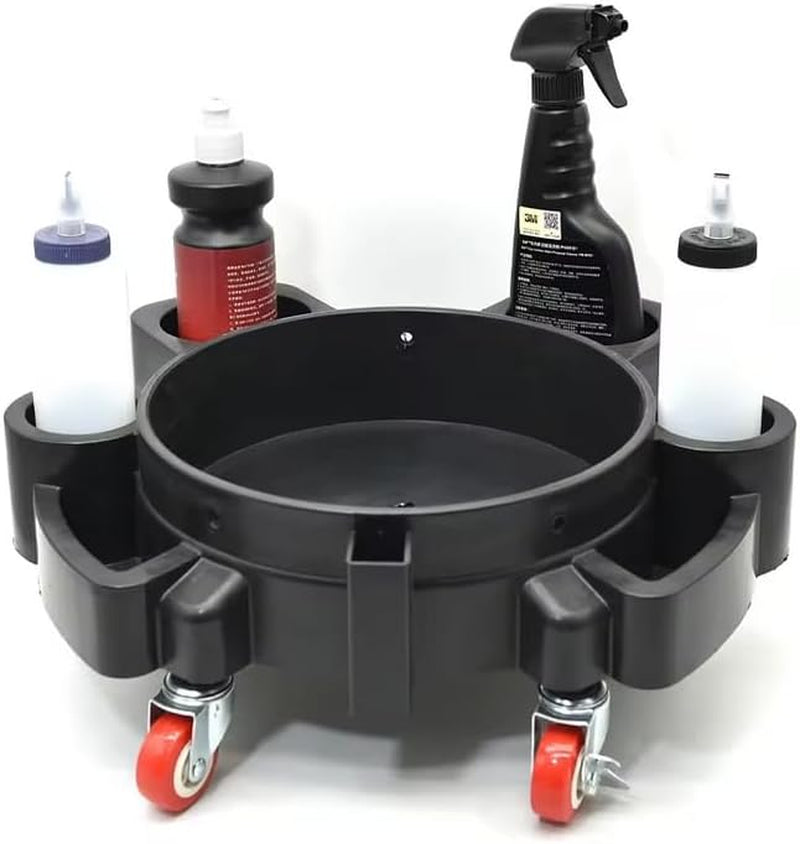 Professional 5-Gallon Car Wash Detailing Bucket Dolly with Heavy-Duty Wheel Casters, Black, Model CWBD-1247